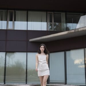 Falda mini con lino - Beige