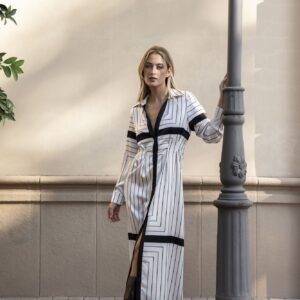 Vestido camisero rayas - Crudo