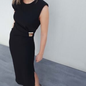 Vestido midi aplique dorado - Negro