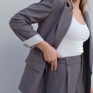 Pantalón ancho pinzas - Gris