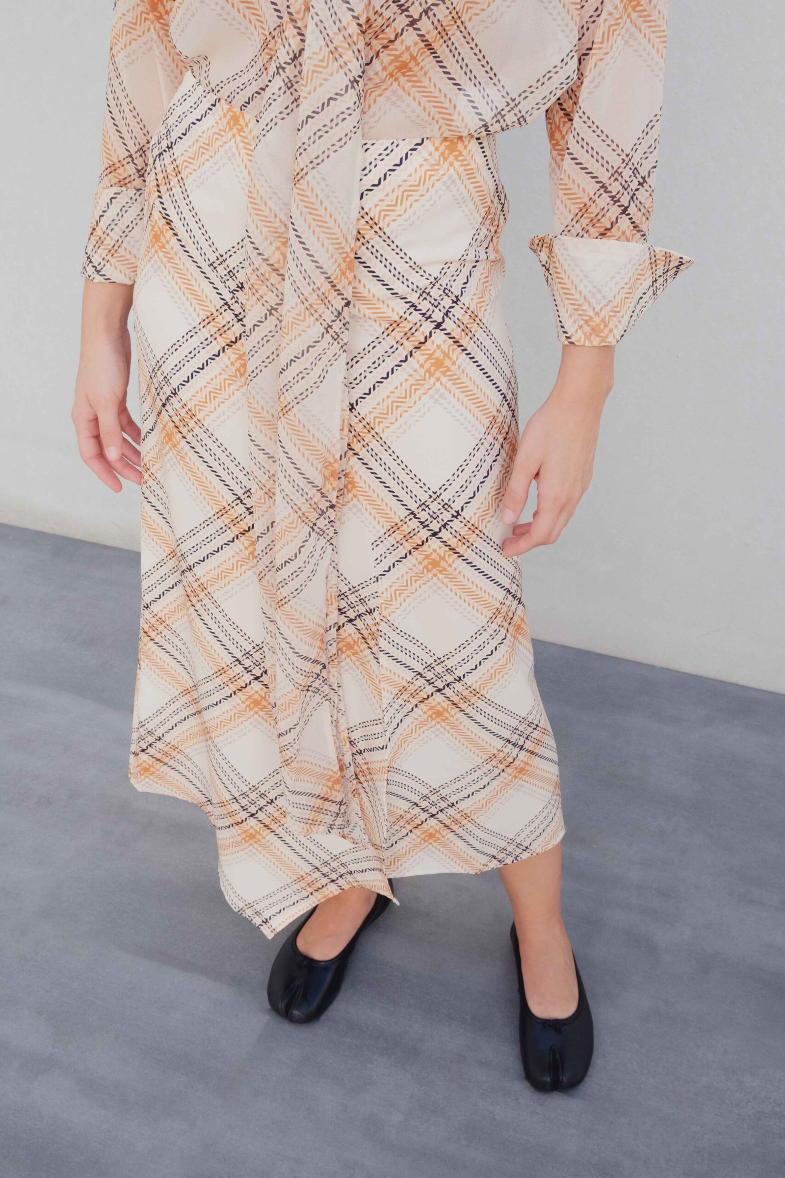 Falda estampada cuadros - Beige - Imagen 3