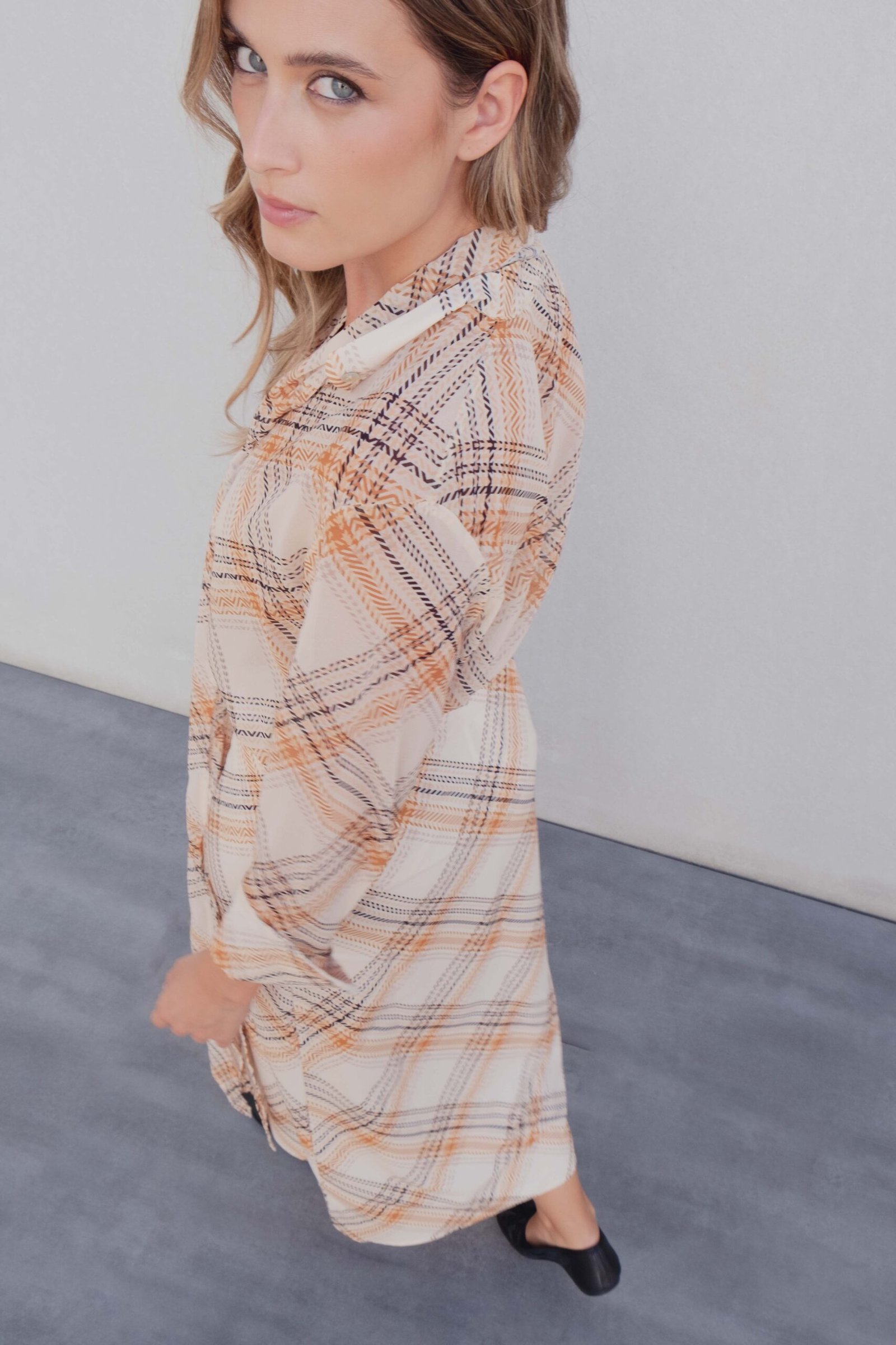 Falda estampada cuadros - Beige - Imagen 4