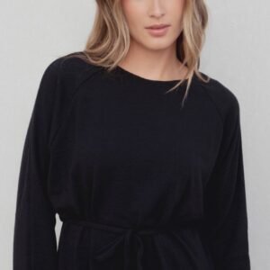Jersey fluido con cinturón - Negro