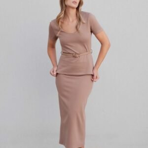 Falda midi punto - Beige
