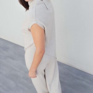 Pantalón ancho punto - Beige