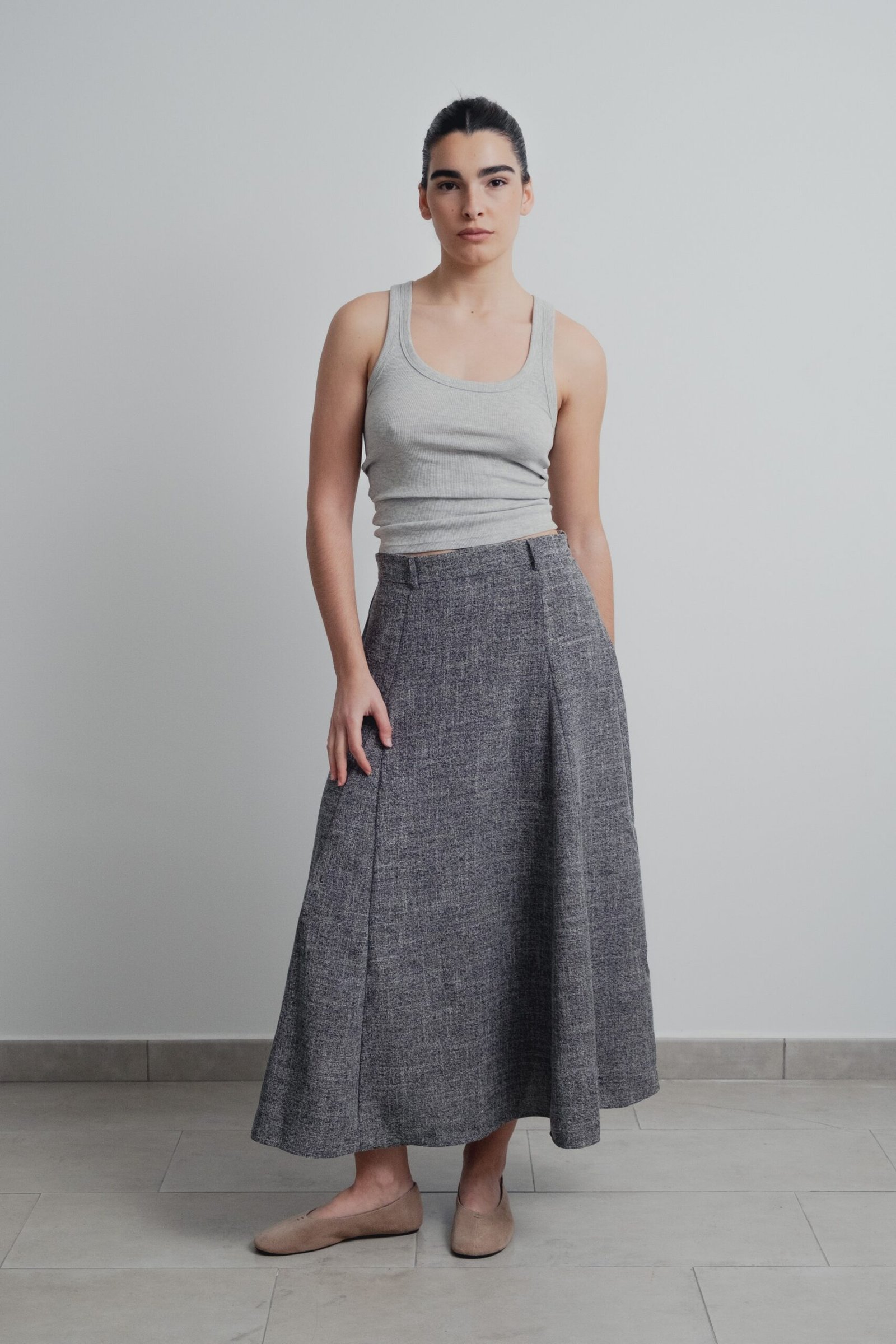 Falda midi estructura - Negro