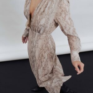 Vestido gasa estampado animal - Beige