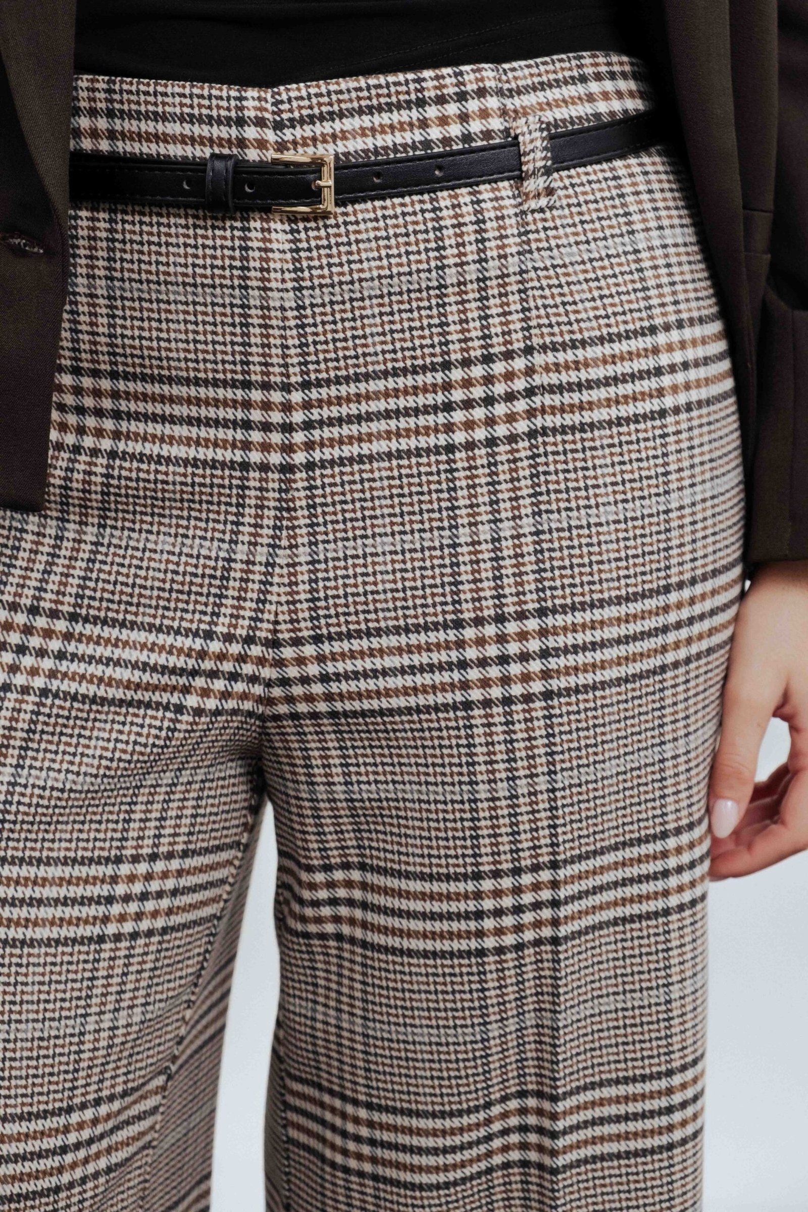 Pantalón culotte cuadros cinturón - Marrón - Imagen 4
