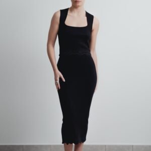 Falda midi punto bordados - Negro
