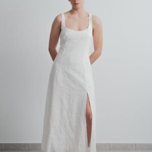 Vestido midi perforado crudo