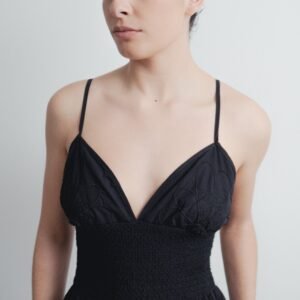 Vestido midi bordado - Negro