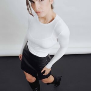 Mini falda pantalón efecto piel - Negro
