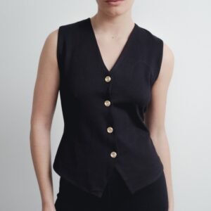 Top chaleco punto textura - Negro