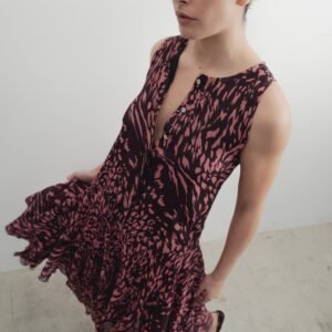 Vestido largo volantes estampado - Marrón