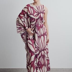 Vestido burdeos asimétrico estampado