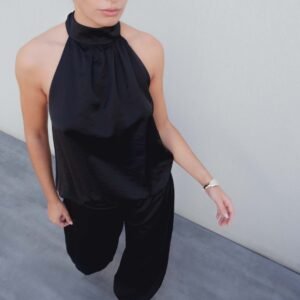 Top halter satinado - Negro