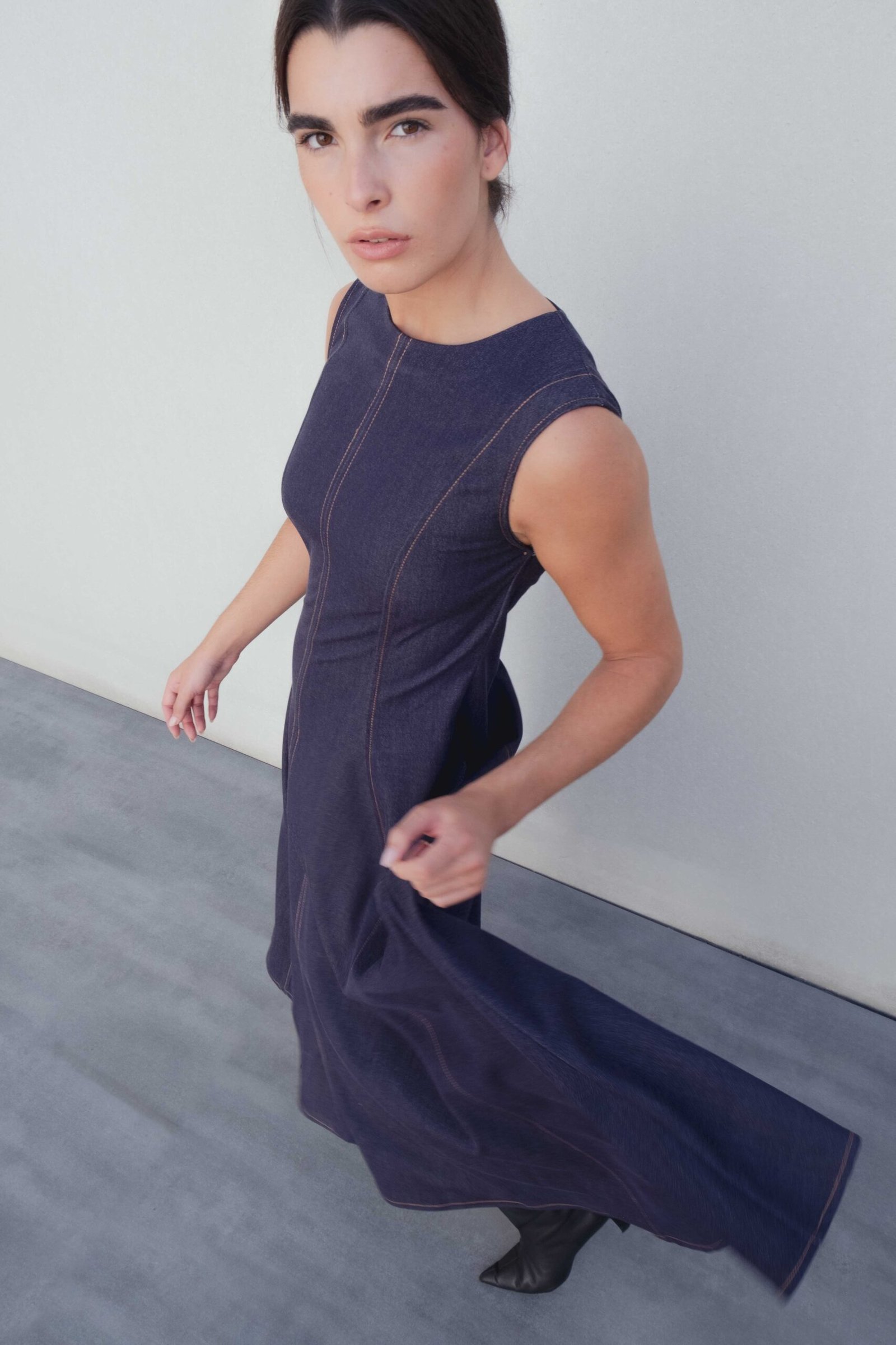 Vestido midi efecto denim - Vaquero