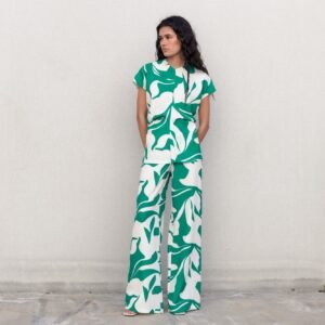 Blusa frunce estampada verde
