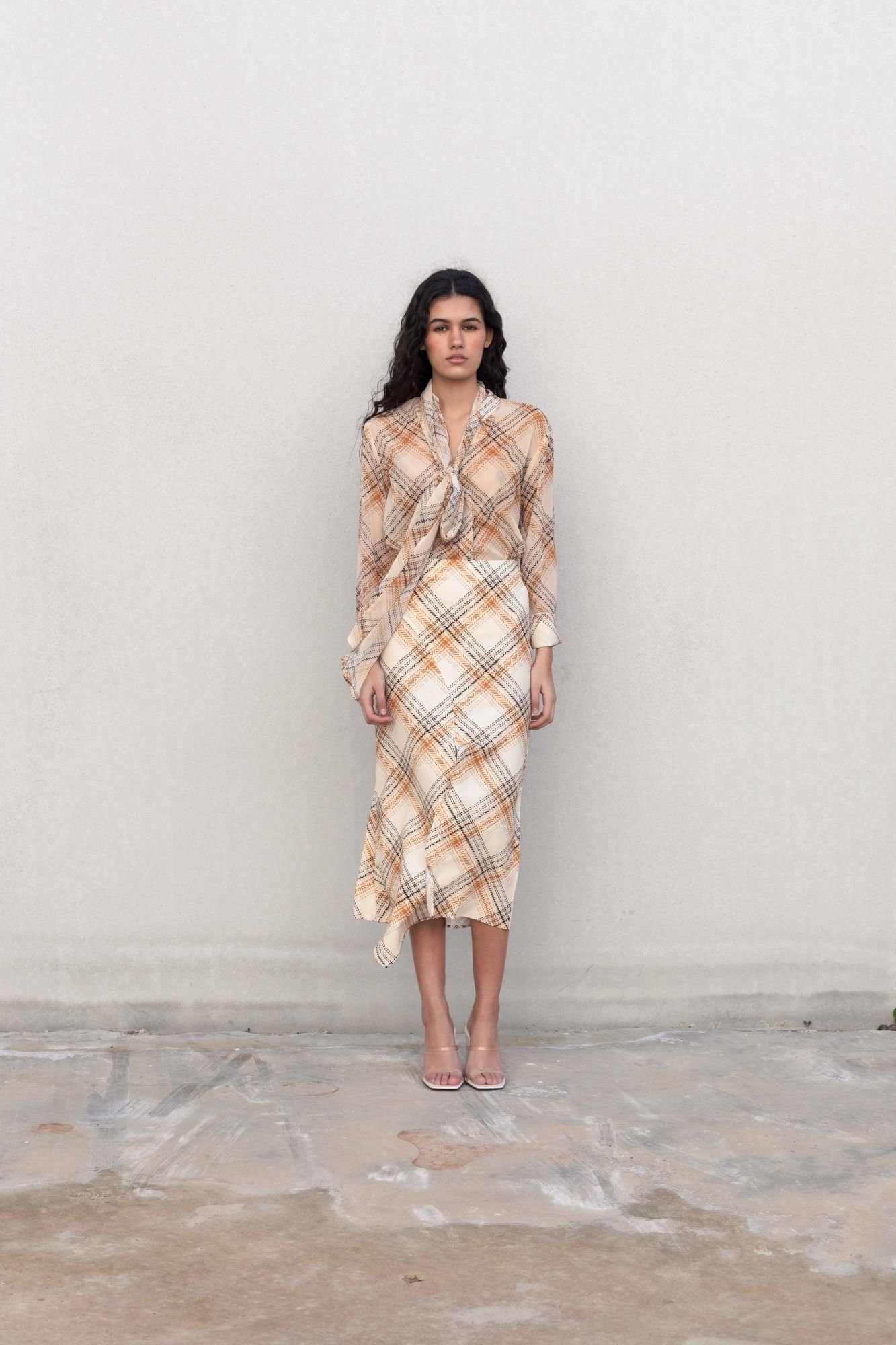 Falda estampada cuadros - Beige - Imagen 6