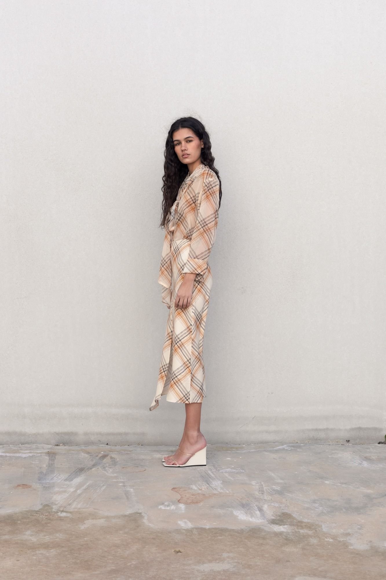 Falda estampada cuadros - Beige - Imagen 7