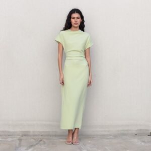 Vestido midi frunces - Verde