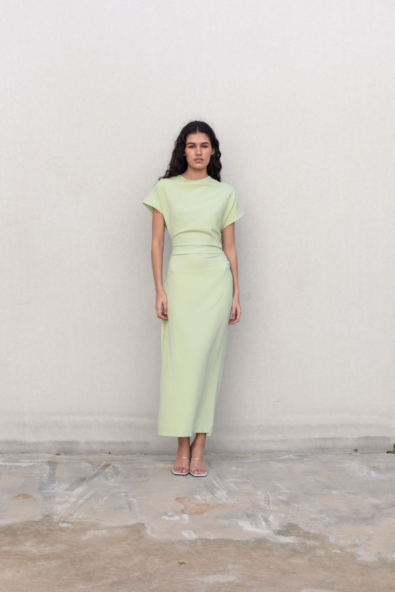 Vestido midi frunces - Verde