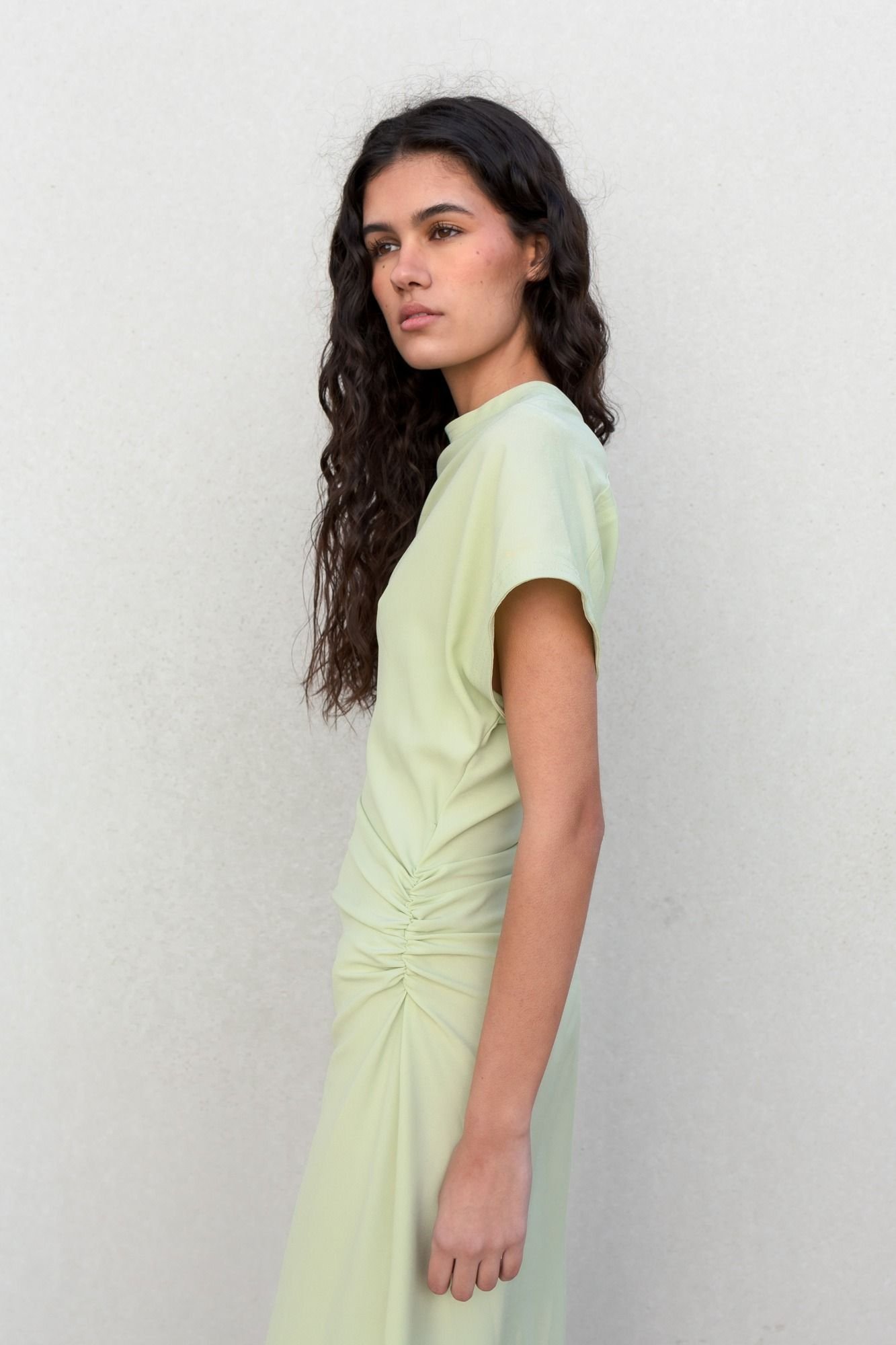 Vestido midi frunces - Verde - Imagen 4