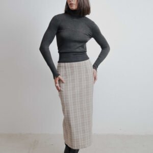Falda midi cuadros - Crudo