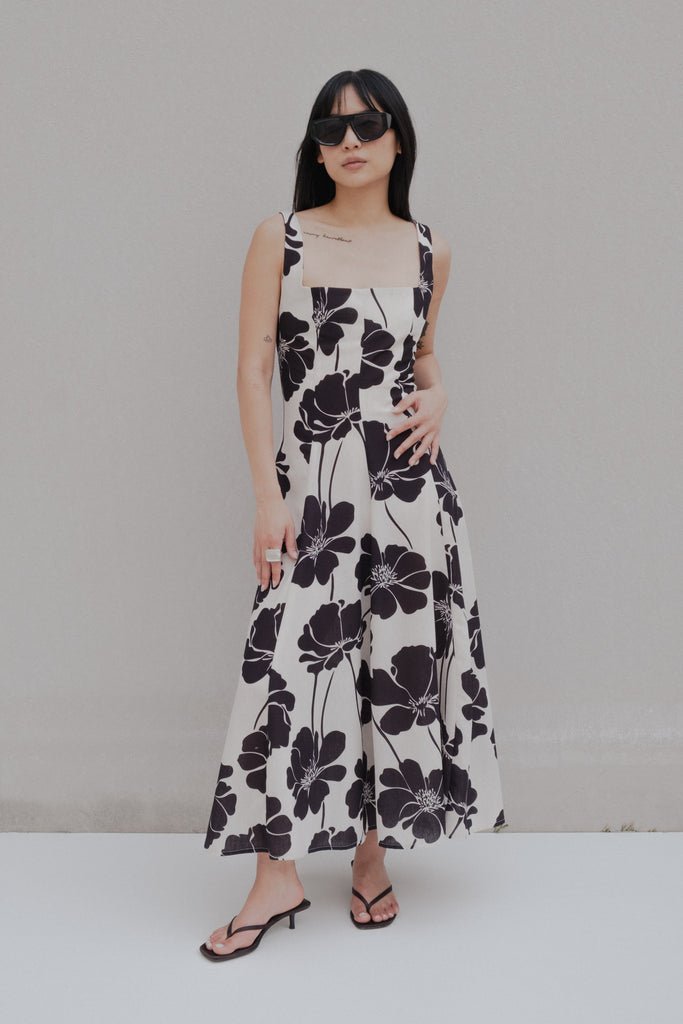 Vestido midi estampado beige - Imagen 2