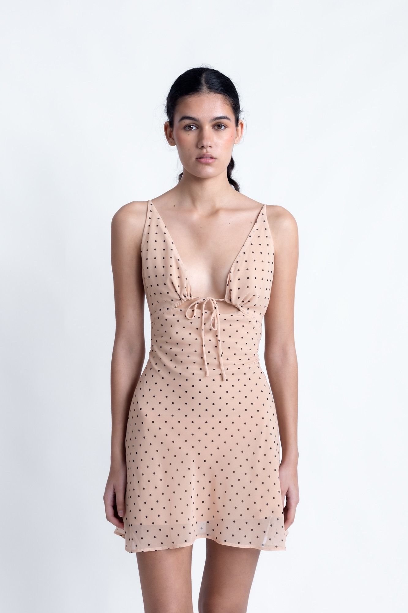 Vestido mini estampado color beige - Imagen 3